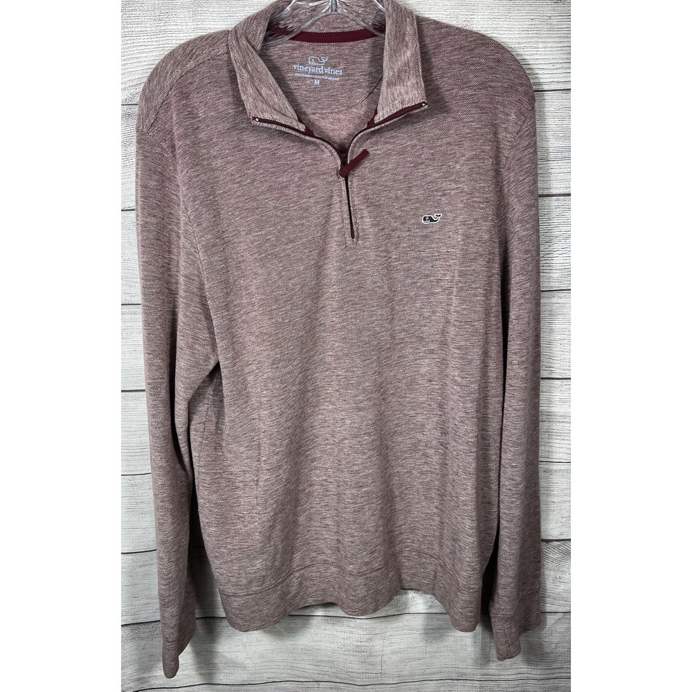 Vineyard Vines Sweater Mens Medium Maroon 1/4 Zip Mock Neck Knit Pullover Logo